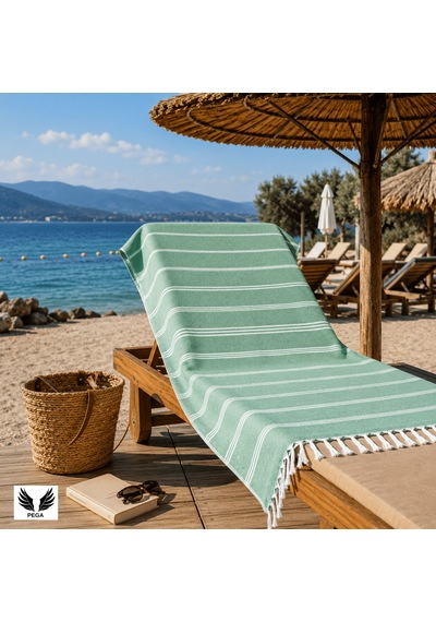 Pega Sultan Peştamal %100 Koton Benetton Yeşili Plaj Havlusu 90 x 170 CM