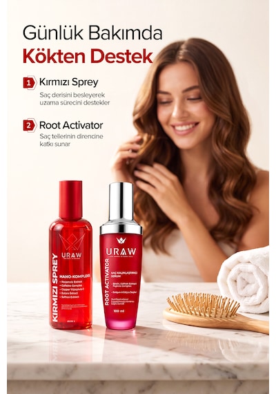 Uraw Güçlü Ve Uzun Saç Bakım Seti Kırmızı Sprey + Root Activator
