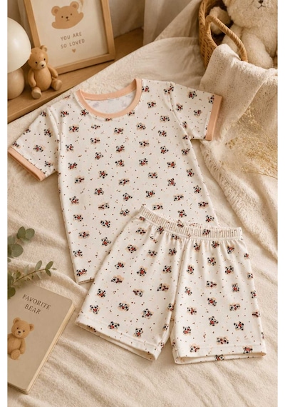 Tenra Kız Çocuk Pamuklu Şortlu Pijama Takımı 3-12 Yaş Beyaz