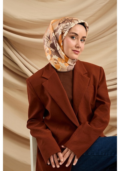 Silk Home Twill İpek Eşarp 11483-32 Pudra, Yavruağzı, Mor, Koyu Turuncu, Krem