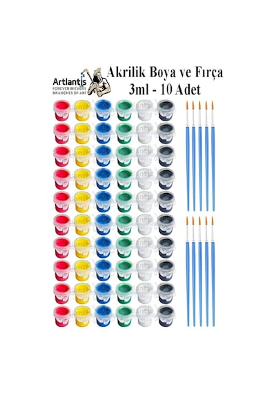 Akrilik Boya 3 Ml 6 Renk Resim Fırçası 10 Paket Mini Küçük Akrilik Boya Taş Ahşap Seramik Tuval Alçı Tuval Etk