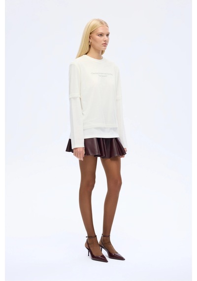 Quzu Tül Tişört Garnili Oversize Sweatshirt Ekru Ekru