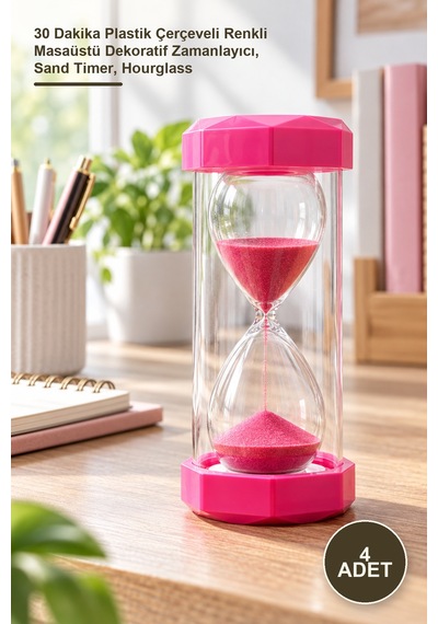 4 Adet Kum Saati 30 Dakika Plastik Çerçeveli Renkli Masaüstü Dekoratif Zamanlayıcı, Sand Timer, Hourglass Diğer