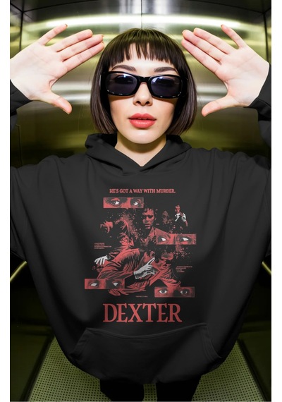 Sevbano Efsane Dizi Dexter Ön Baskılı Unisex Oversize Premium Hoodie Siyah