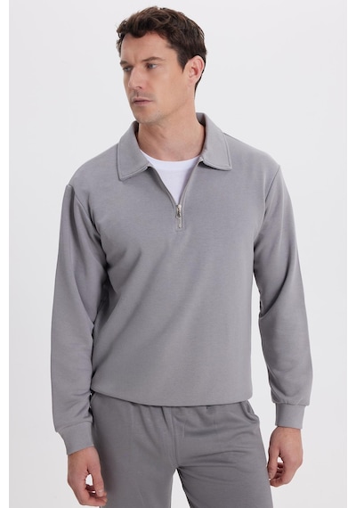 Tudors Erkek Relax Fit Rahat Kesim Pamuklu 3 İplik Fermuarlı Polo Yaka Gri Sweatshirt-41823 Gri Tudors Erkek Relax Fit Rahat Kesim Pamuklu 3 İplik Fermuarlı Polo Yaka Gri Sweatshirt-41823 Gri