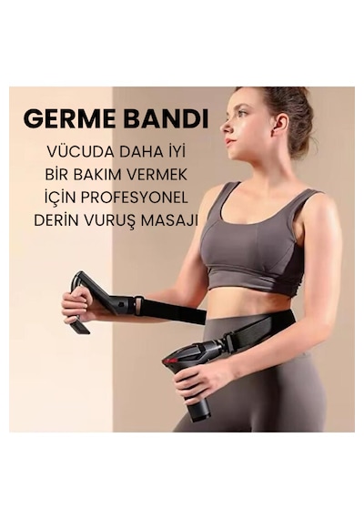Smayling Germeli Uzatma Aparatlı Masaj Tabancası 4 Başlık Dijital Göstergeli Derin Doku Masaj Aleti Siyah