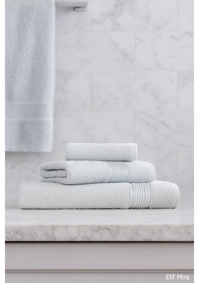 3 Parça Banyo Havlu Seti Pamuklu Günlük Kullanım Basic Açık Gri