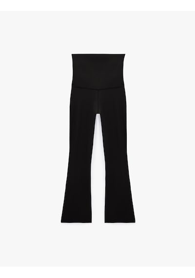 Koton Yüksek Bel Slim Fit Büzgülü İspanyol Paça Spor Tayt Siyah 7wak40176nk