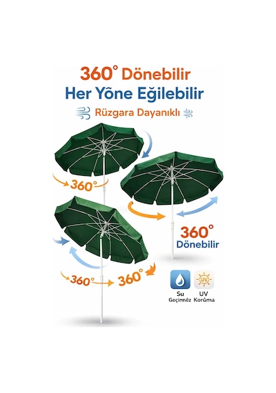Eğilebilir Plaj ,havuz ,bahçe ,balkon Şemsiyesi Branda Kumaş 2 Metre Yeşil