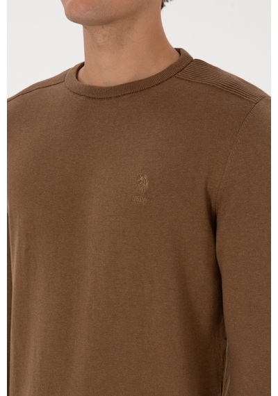 U.S. Polo Assn. Erkek Slim Fit Bisiklet Yaka Haki Melanj Basic Kazak 50307779-VR125