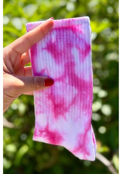 Lousocks Unisex Beyaz Batik Desenli Soket Spor Çorap