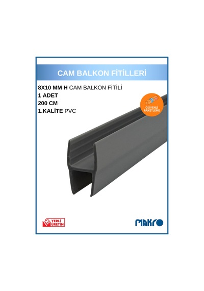 8x10 Mm Büyük H Alüminyum Görünümlü 1. Kalite Plastik Cam Balkon Fitili 200 Cm 2 M