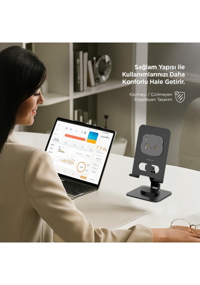Polosmart Psm141 Telefon Tablet Standı 360 Ayarlanabilir 1000g Taşıma Kapasiteli Siyah
