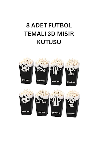 Siyah Beyaz Futbol Temalı 3d Mısır Kutusu 8 Adet