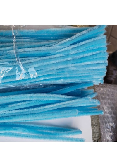 Şönil Renkli 30 Cm 100 Adet Mavi Renkli Tüylü Tel 100 Lü 1 Paket-no19