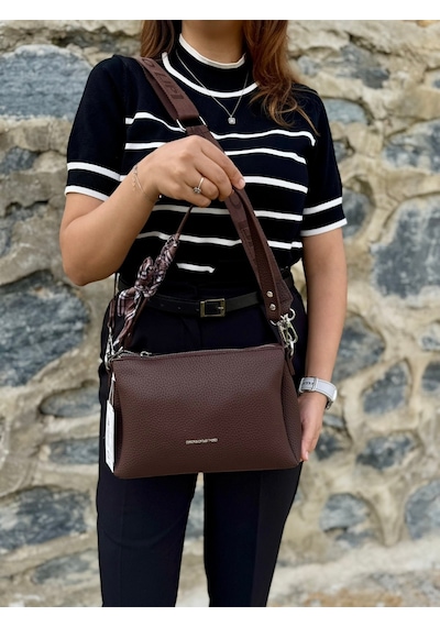 Kadın Orijinal Just Polo Yumuşak Deri Şal Detaylı Ayarlanabilir Askılı El Ve Omuz Çantası Shopper Kahverengi