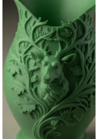 3d Baskılı Geyik Desenli Dekoratif Vazo 15 Cm Yeşil