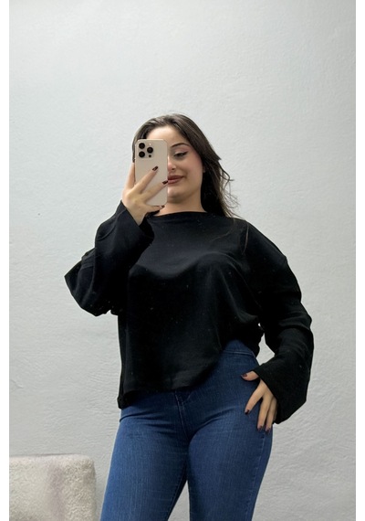Belendir Kadın Penye Kimono Kol Sweat Siyah