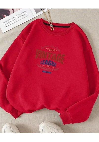 Startmore Vintage Bisiklet Yaka Sweatshırt 3-12 Yaş Arası Mevcuttur Kırmızı