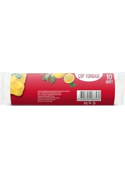 Büzgülü Kokulu Çöp Torbası, Büyük Boy Limon 65 X 70 Cm 10 Adet/rulo