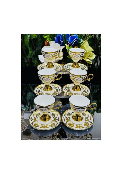Acar Porselen 6 Kişilik Luxury Series Florcita Kahve Fincan Takımı 90 Ml Sarı
