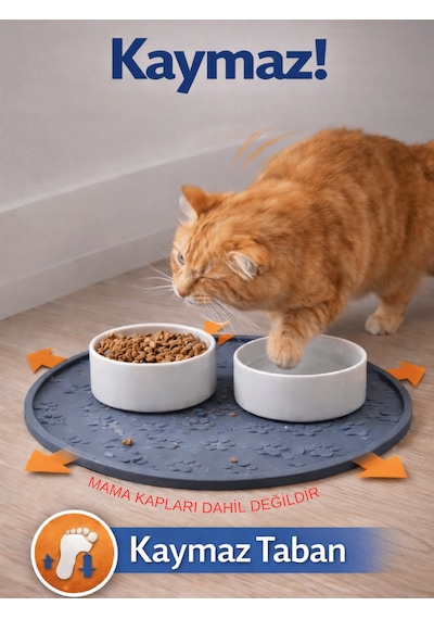 Beylini Kedi Köpek Mama Kabı Altlığı Kaymaz Su Geçirmez Beslenme Paspası Kolay Temizlenir Mama Su Altlığı