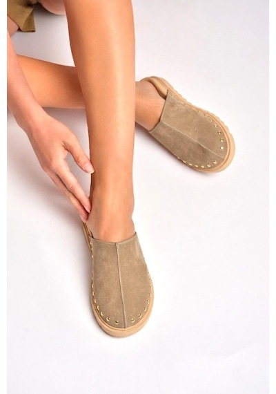 Fox Shoes Y918132902 Bej Süet Önü Kapalı Sabo Terlik