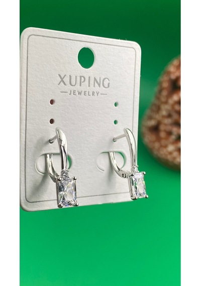 Xuping Gümüş Renk Kare Zirkon Taşlı Kadın Çelik Küpe Gümüş