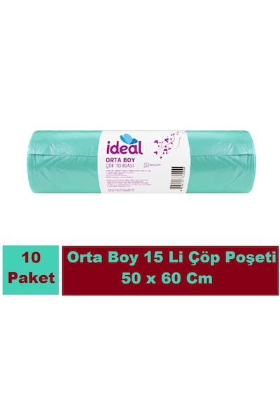 İdeal Çöp Torbası Orta Boy Yeşil 10 x 15'li 50 x 60 CM