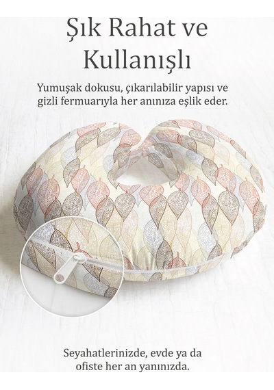 Retro Yaprak Desenli Boyun Yastığı - Pastel Renkli Yumuşak Seyahat Yastığı Metalik Taş Bebek Mavisi
