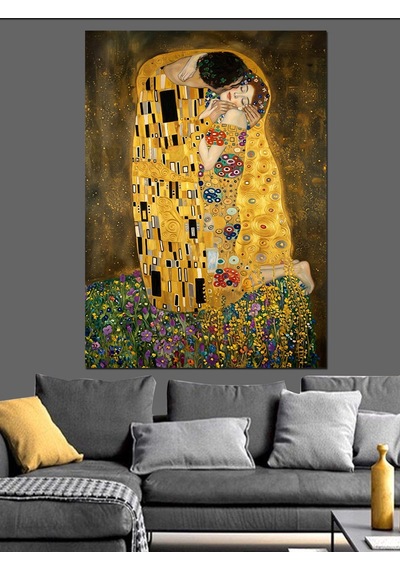 Sarılan Aşıklar Gustav Klimt Tarzı Dekoratif Kanvas - Mdf Ahşap Tablo