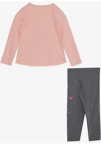 Breeze Kız Çocuk Taytlı Takım Sevimli Kız Baskılı Kalpli 2-6 Yaş, Pembe-pembe Pembe