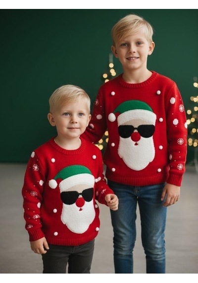 Zekids Çocuk Yılbaşı Temalı Noel Babalı Kırmızı Kazak-16584 Kırmızı