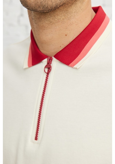 Ac&Co / Altınyıldız Classics Erkek Ekru Bordo Regular Fit Geniş Kesim Polo Yaka Tişört Ekru - Bordo