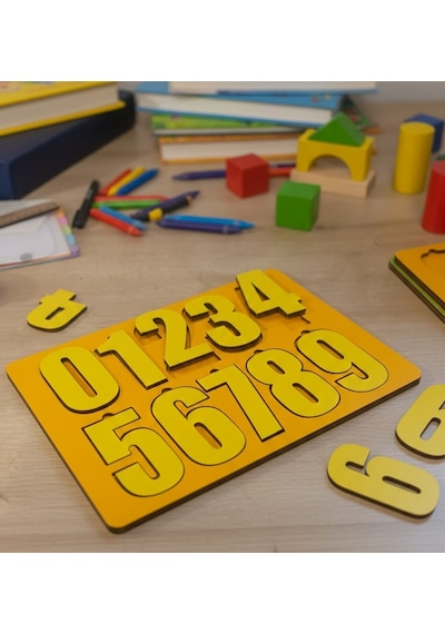 Ahşap Sayılar Puzzle - Eğitici Oyuncak - Montessori Temelli Rakam Öğretici - 30x20 Cm