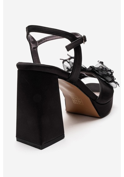 Luvishoes Marısol Siyah Saten Taşlı Fiyonklu Kadın Topuklu Ayakkabı