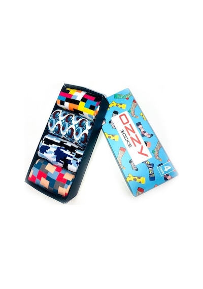 Ozzy Socks 4'Lü Geometrik Desenler Erkek Hediye Paketi Beyaz - Siyah