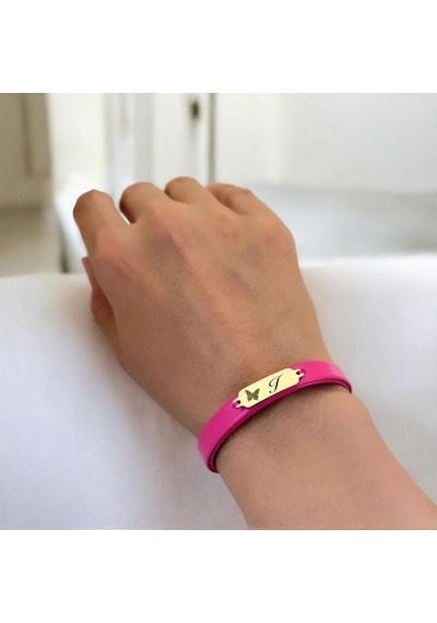 Archin I Harfine Özel Kelebek Figürlü 14 Ayar Altın Plakalı Doğal Pembe Derili Hediye Bileklik-651harf I Archin I Harfine Özel Kelebek Figürlü 14 Ayar Altın Plakalı Doğal Pembe Derili Hediye Bileklik-651harf I