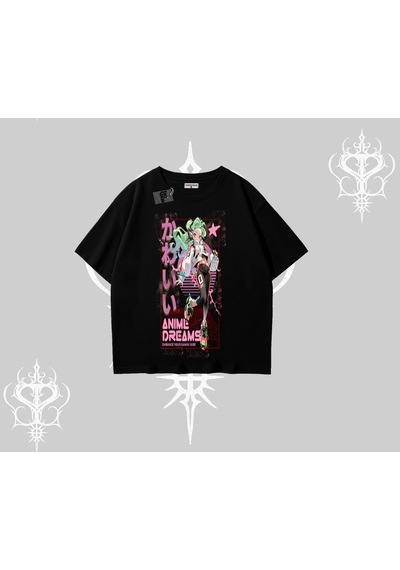 Startmore Startmore Oversize Tshirt Anime Kawaii Japon Kız Desenli Siyah