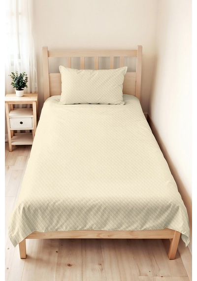 Düz Krem Renk Genç Odası Tek Kişilik Dekoratif Pike Takımı-kapitone Sade Bej 160x220 Cm Yatak Örtüsü Perde Avlu Uyumu