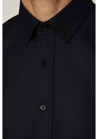 Tudors Modern Fit %100 Pamuk Armürlü Premium Erkek Siyah Gömlek-27708-siyah Siyah