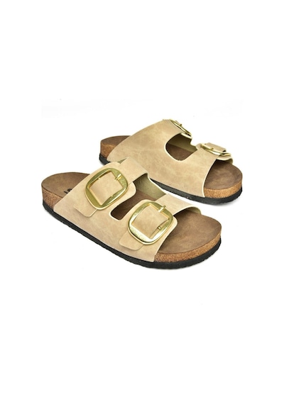 Fox Shoes P777517402 Bej Süet Çift Bantlı Kadın Terlik Bej