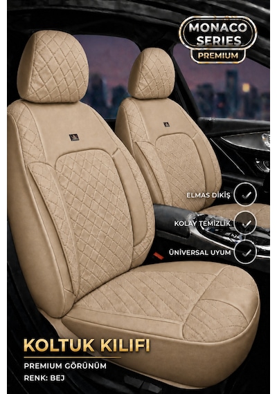 Vw Golf 7 Kasa 2013-2020 Uyumlu Monaco Serisi Eviza Deri Detaylı Bej Koltuk Kılıfı