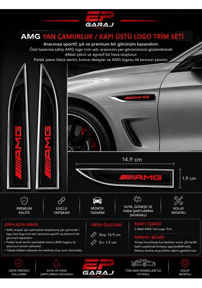Mercedes Amg Yan Çamurluk / Kapı Üstü Logo Trim Seti Kırmızı Özel Tasarım