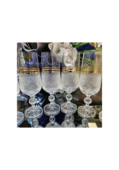 6 Kişilik Yaldızlı Kristal Kesme Kahve Yanı Su Bardağı Kadeh 180ml Çok Renkli