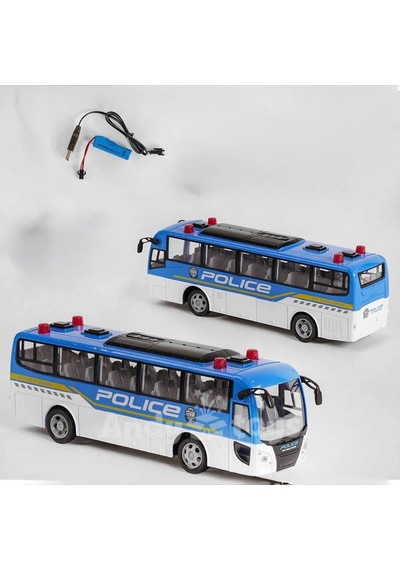 Led Farlı 4 Fonksiyonlu Uzaktan Kumandalı 1:30 Ölçekli Gerçekçi Tasarımlı Oyuncak Polis Otobüsü Çok Renkli