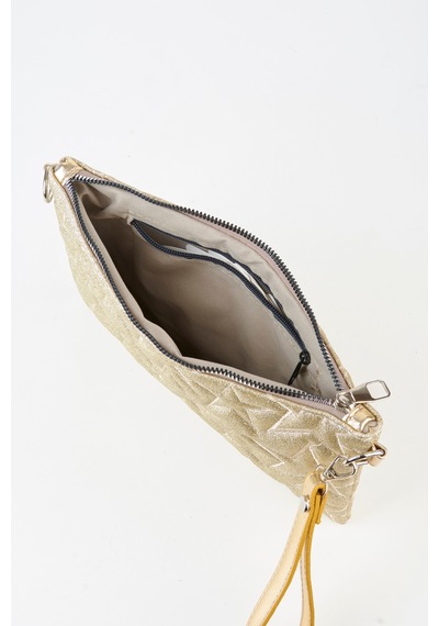 Vivaq Kadın Sarı Simli Yıldız Nakışlı Suni Deri Bilek Ve Zincir Askılı Portföy El Ve Clutch Çanta