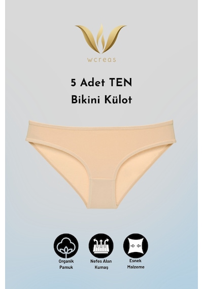 Wcreas Kadın Bikini Külot, Normal Bel Pamuklu Yumuşak Kumaş Slip Külot Ten