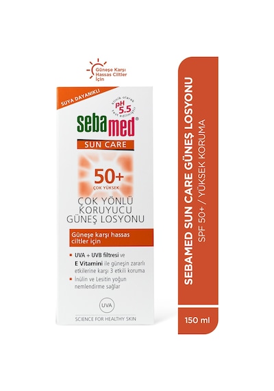 Sebamed Sun Care SPF 50+ UVA/UVB Filtresi ve E Vitamini Üçlü Yüksek Koruma Çok Yönlü Güneş Losyonu 150 ML
