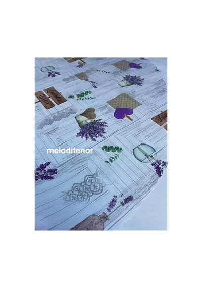 Mor Lavanta Çiçekli Yazılı Desen Yuvarlak Pvc Muşamba Masa Örtüsü Astarlı Kaymaz 140 X 140 Q Gri